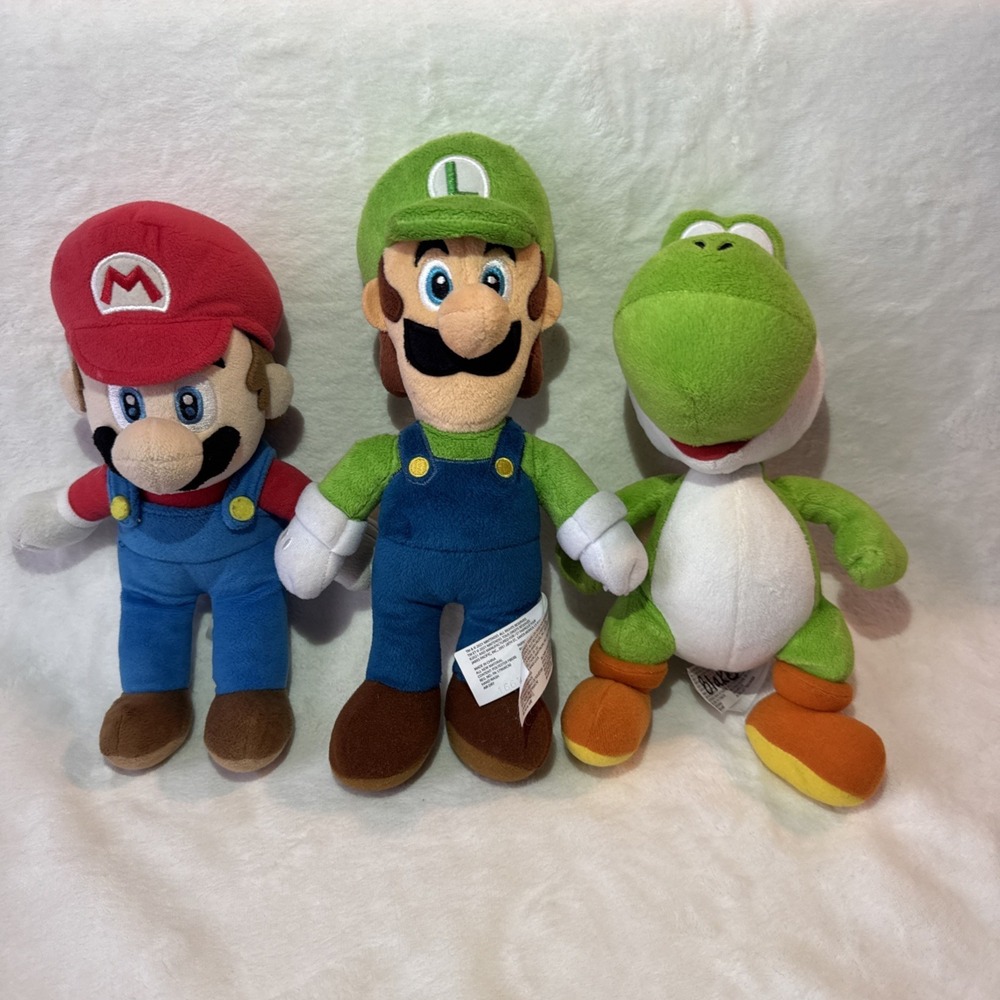 3 Toys Nintendo Super Mario and Luigi 10" set‎ plush And Yoshi